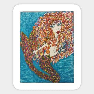 mermaid red Sticker